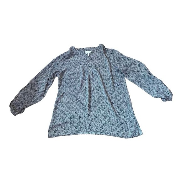 Tops - Laundry By Shelli Segal Woman‎ Popover Blouse XL Black White AOP Roll Tab Sleeve